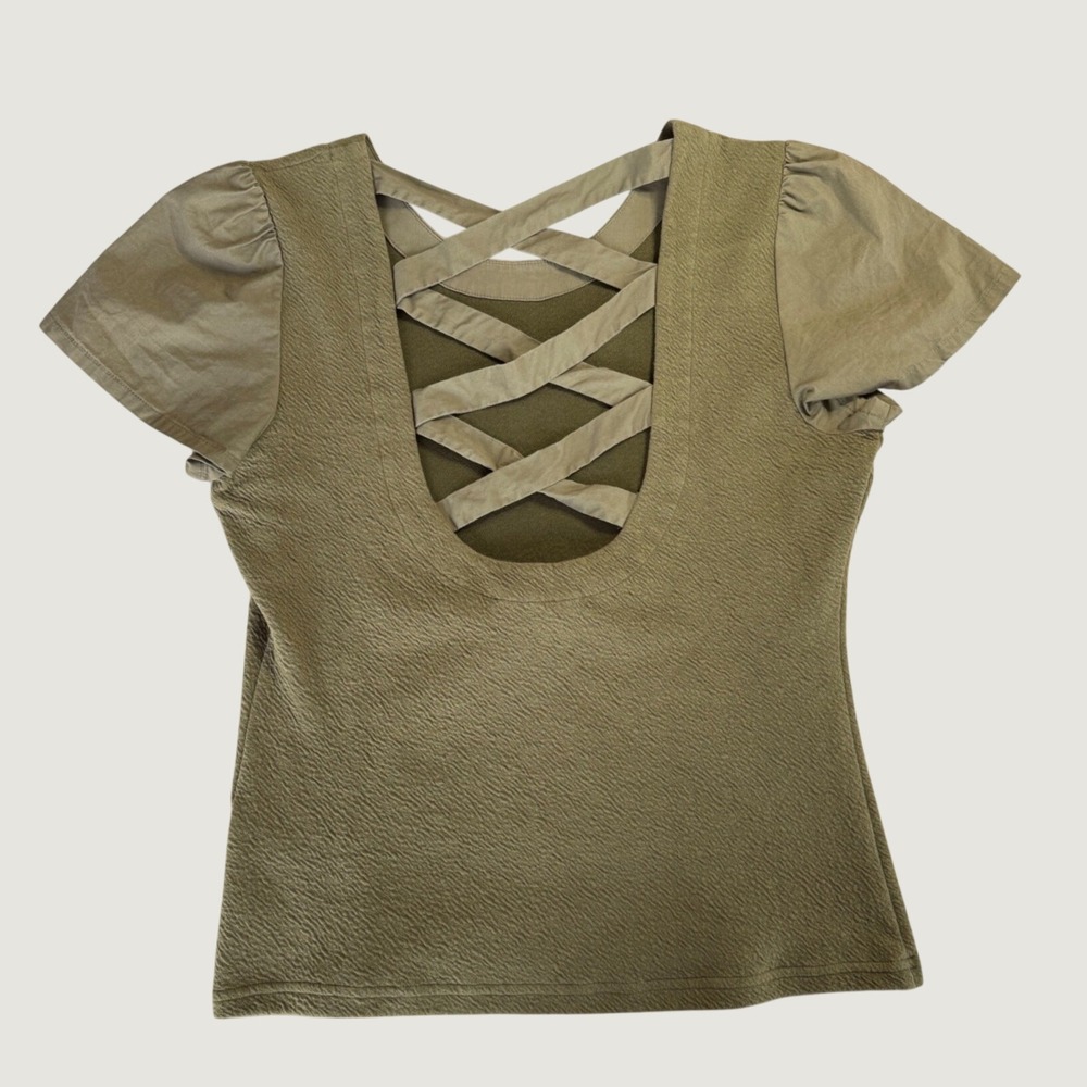 Anthropologie Blouse Womens Size M Green Excellent Knit Cotton Blend